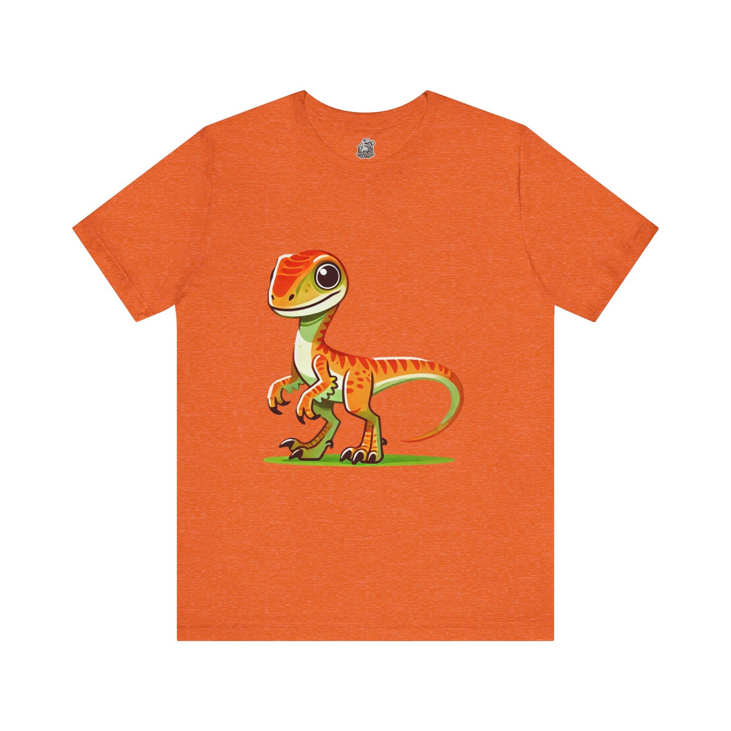 Bright & Bold Velociraptor Tee – Adorable Dino Fun in Orange & Green! 🦖🍊🌿 - Unisex Jersey Short Sleeve Tee Super Comfy Dino T-Shirt Gift