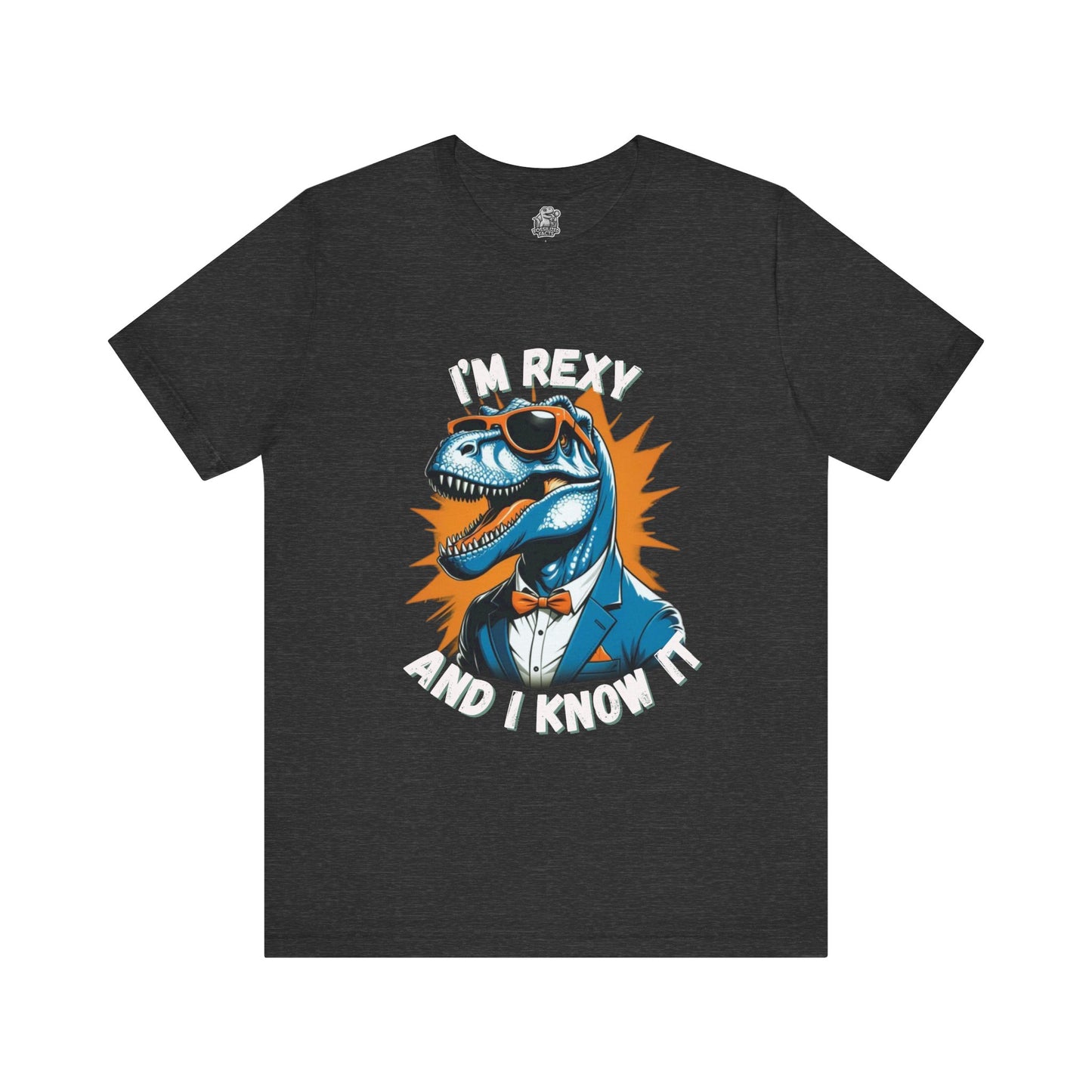 Suave Rex – I’m Rexy and I Know It Unisex T-Shirt with Stylish T-Rex in Shades & Suit