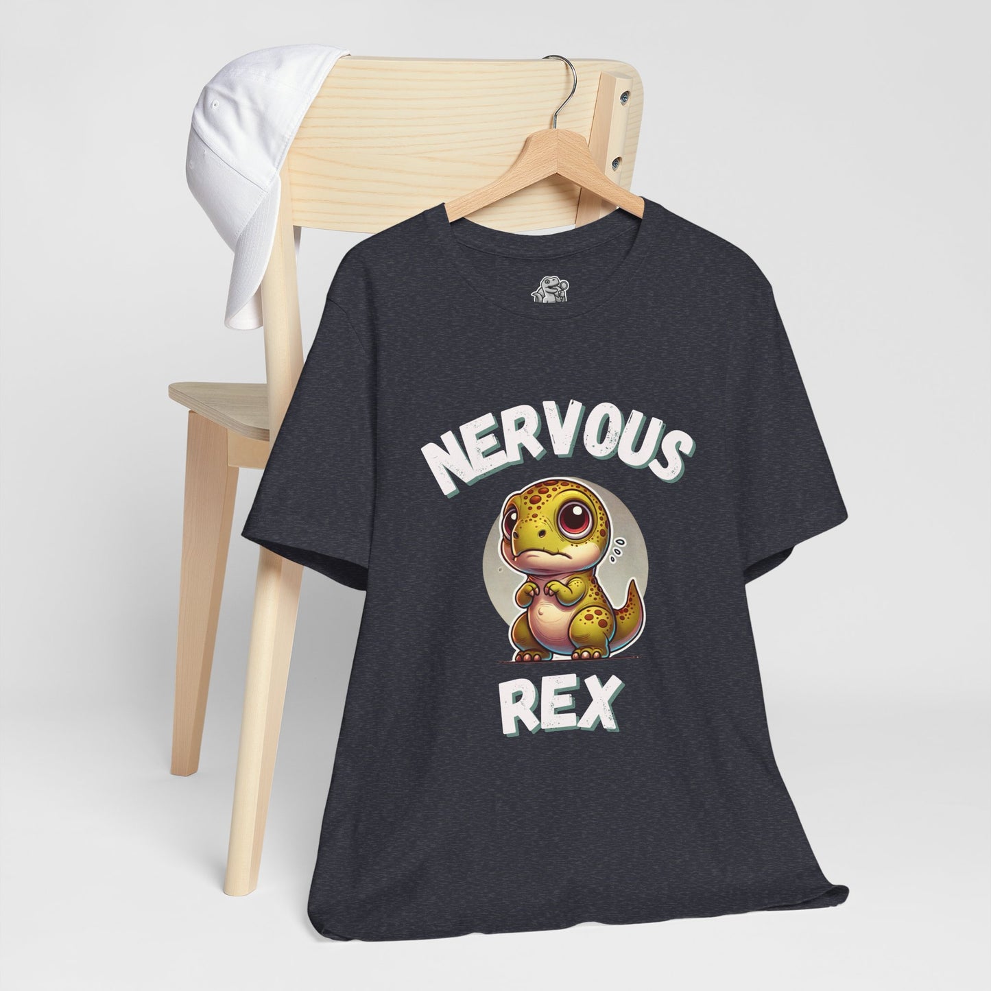 Cute Nervous Rex Unisex T-Shirt – Cute & Funny Unisex Dino Design for Everyday Fun