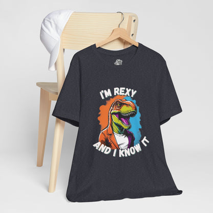 Vibrant Rex – I’m Rexy and I Know It Unisex T-Shirt with Bold Colors & T-Rex Swagger Unisex