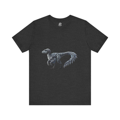 Elegant Feathered Velociraptor Tee – Sleek Style in Striking Silver & Gray 🦖🌌❄️ - Unisex Jersey Short Sleeve Tee Super Comfy Dino T-Shirt Gift