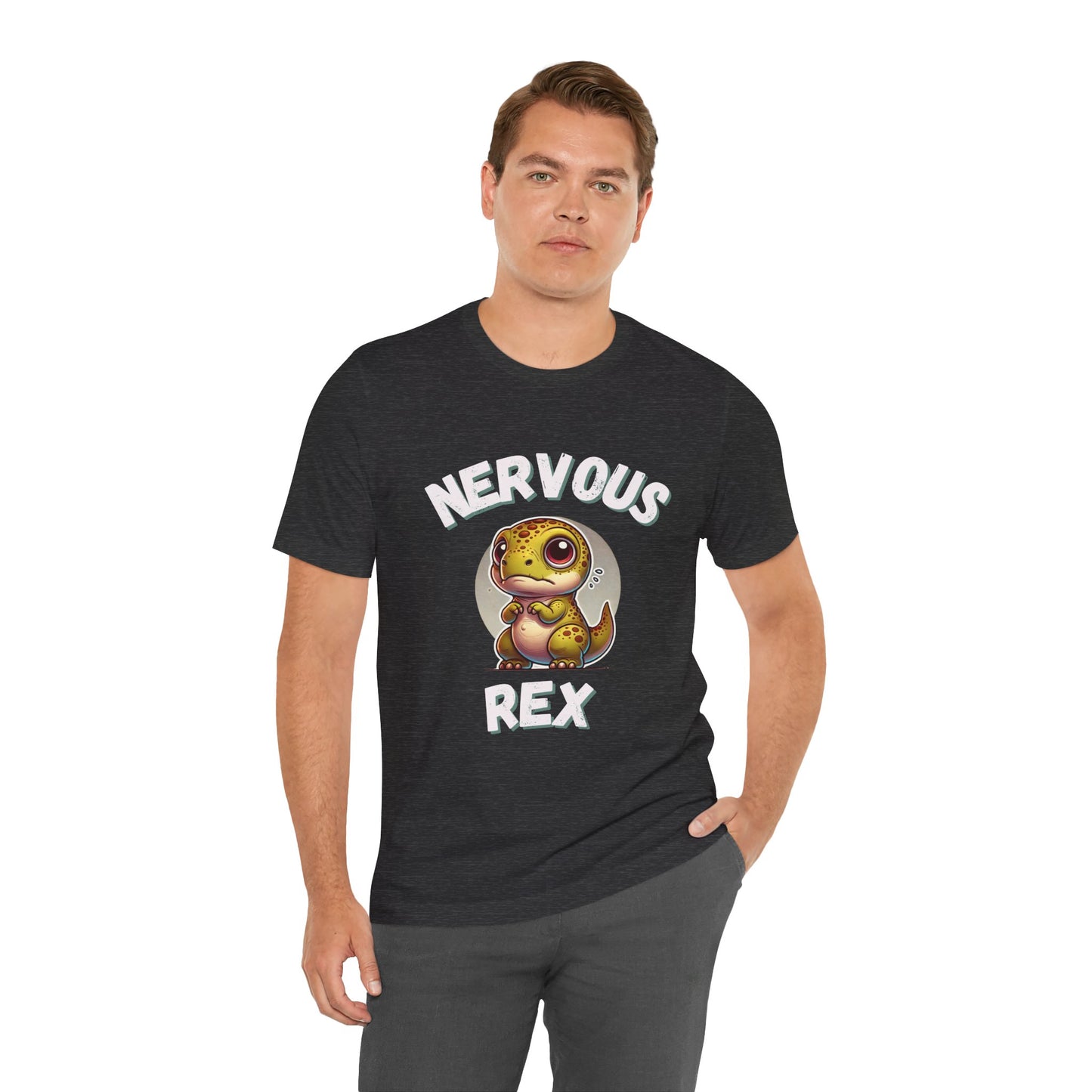 Cute Nervous Rex Unisex T-Shirt – Cute & Funny Unisex Dino Design for Everyday Fun