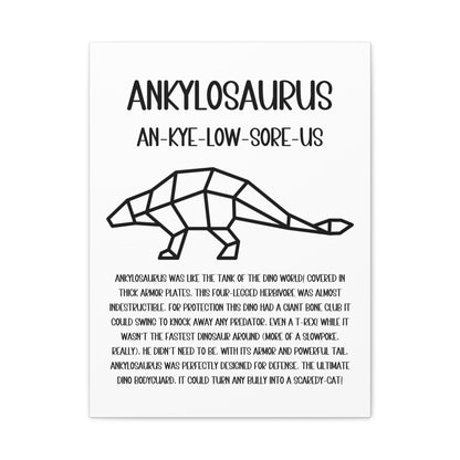 Polygon Outlined Ankylosaurus Vertical Matte Canvas White, Stretched, 1.25" Amazing Gift for the Dino Lover in your life