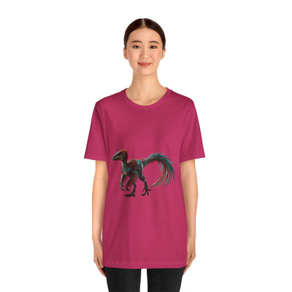 Stunning Feathered Velociraptor Tee – Bold Jungle Colors & Fierce Dino Style! 🦖🍂🌌 - Unisex Jersey Short Sleeve Tee Super Comfy Dino T-Shirt Gift