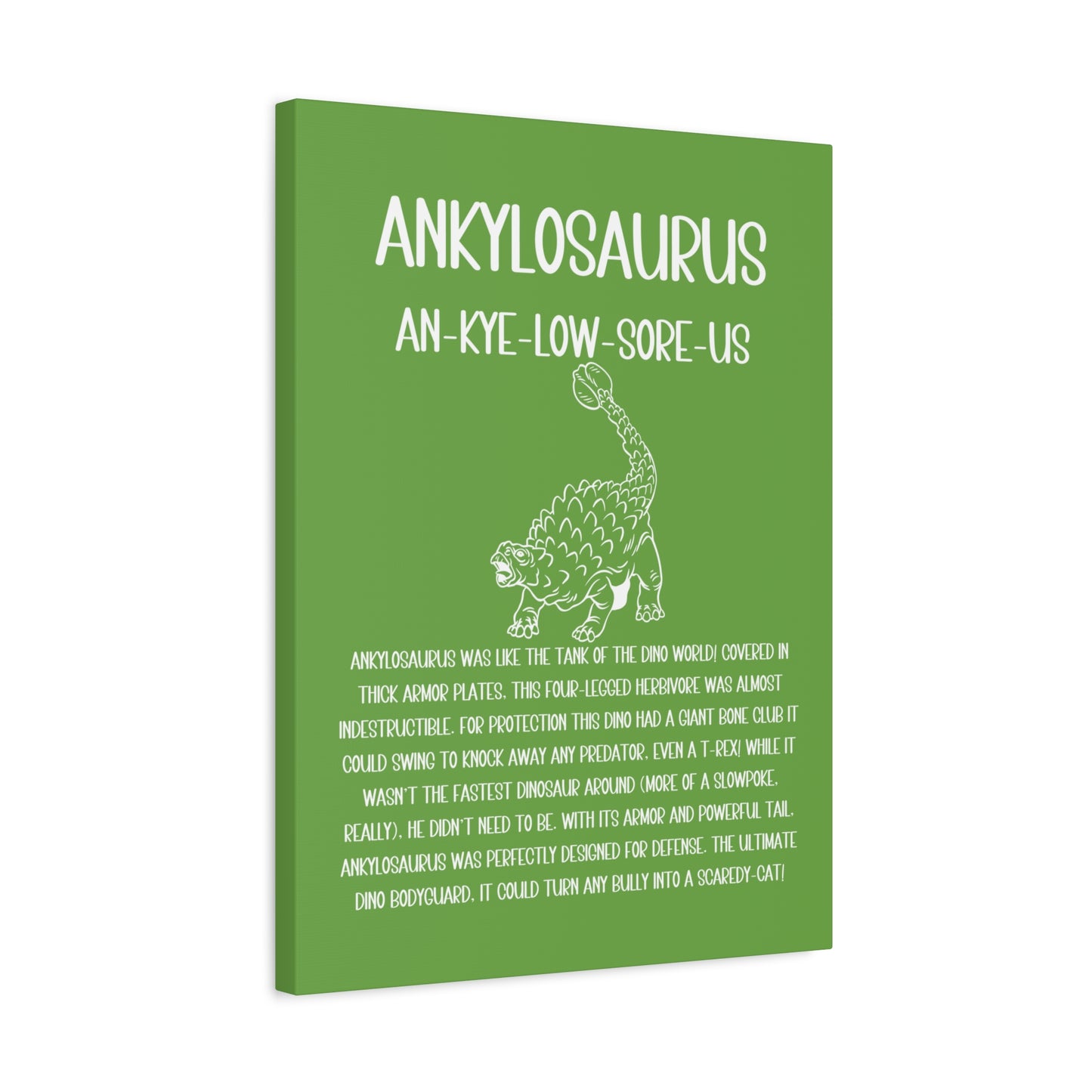 Defensive Ankylosaurus Vertical Matte Canvas Green, Stretched, 1.25" Amazing Gift for the Dino Lover in your life