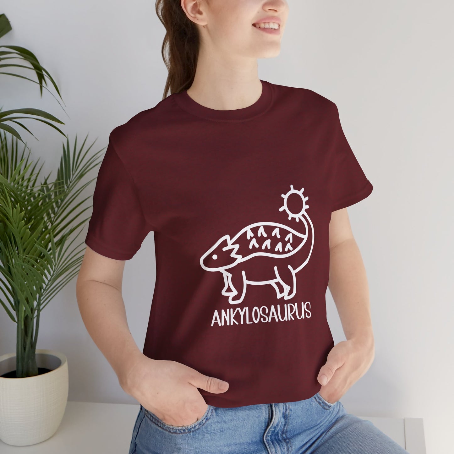 Cute Ankylosaurus White Graphics- Unisex Jersey Short Sleeve Tee Super Comfy Dino T-Shirt Gift