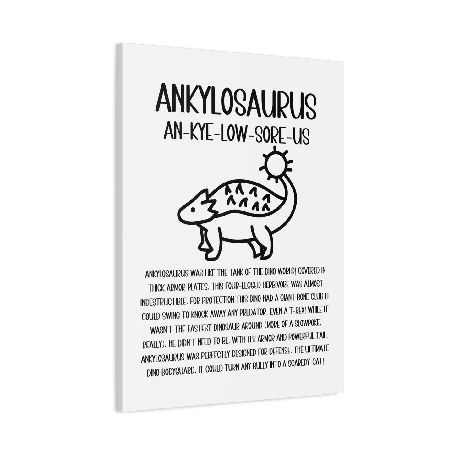 Cute Ankylosaurus Vertical Matte Canvas White, Stretched, 1.25" Amazing Gift for the Dino Lover in your life