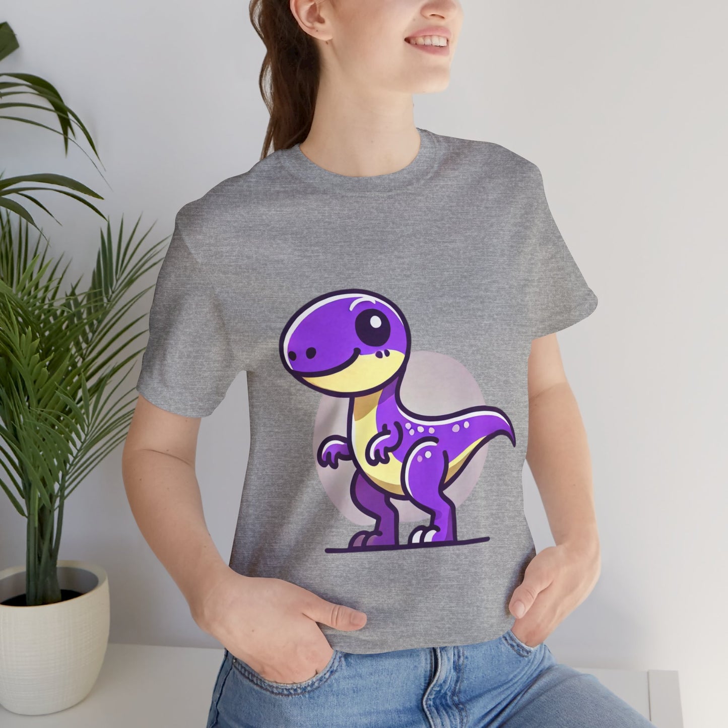 Purple Solar Cartoon Velociraptor - Unisex Jersey Short Sleeve Tee Super Comfy Dino T-Shirt Gift