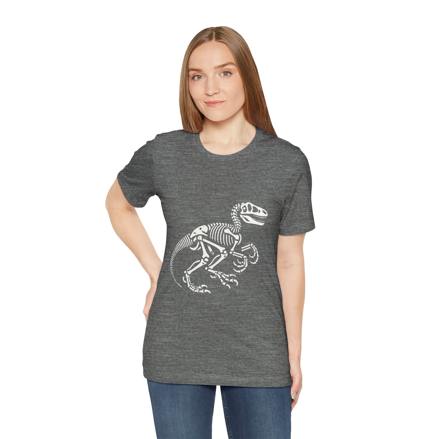 Bold Velociraptor Skeleton Tee – Iconic Fossil Design for Dinosaur Fans! 🦖💀🦴 - Unisex Jersey Short Sleeve Tee Super Comfy Dino T-Shirt Gift