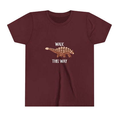 Youth Ankylosaurus Walk This Way White Graphic - Unisex Jersey Short Sleeve Tee Super Comfy Dino T-Shirt Gift