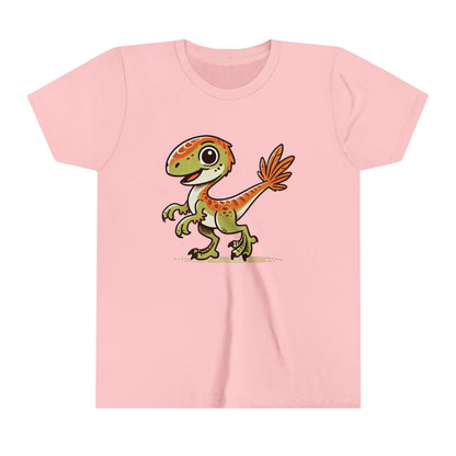 Youth  Playful Green Velociraptor Tee – Cute Dino Style with a Splash of Fun! 🦖🍂🌿 - Unisex Jersey Short Sleeve Tee Super Comfy Dino T-Shirt Gift