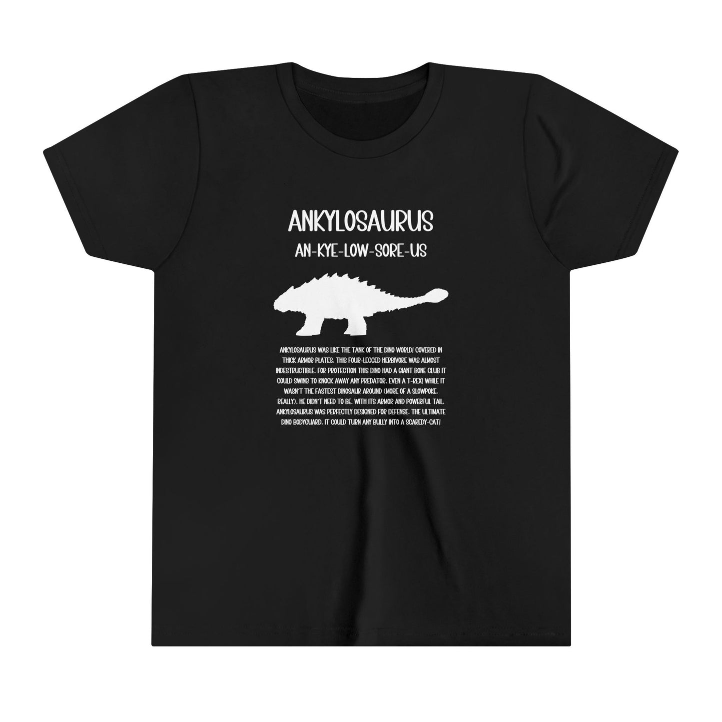 Youth Ankylosaurus T-Shirt with Detailed White Graphics - Unisex Jersey Short Sleeve Tee Super Comfy Dino T-Shirt Gift