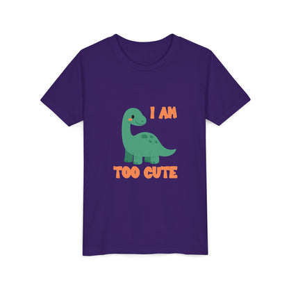 I AM TOO CUTE  Youth Size T-Shirt for kids who love dinosaurs
