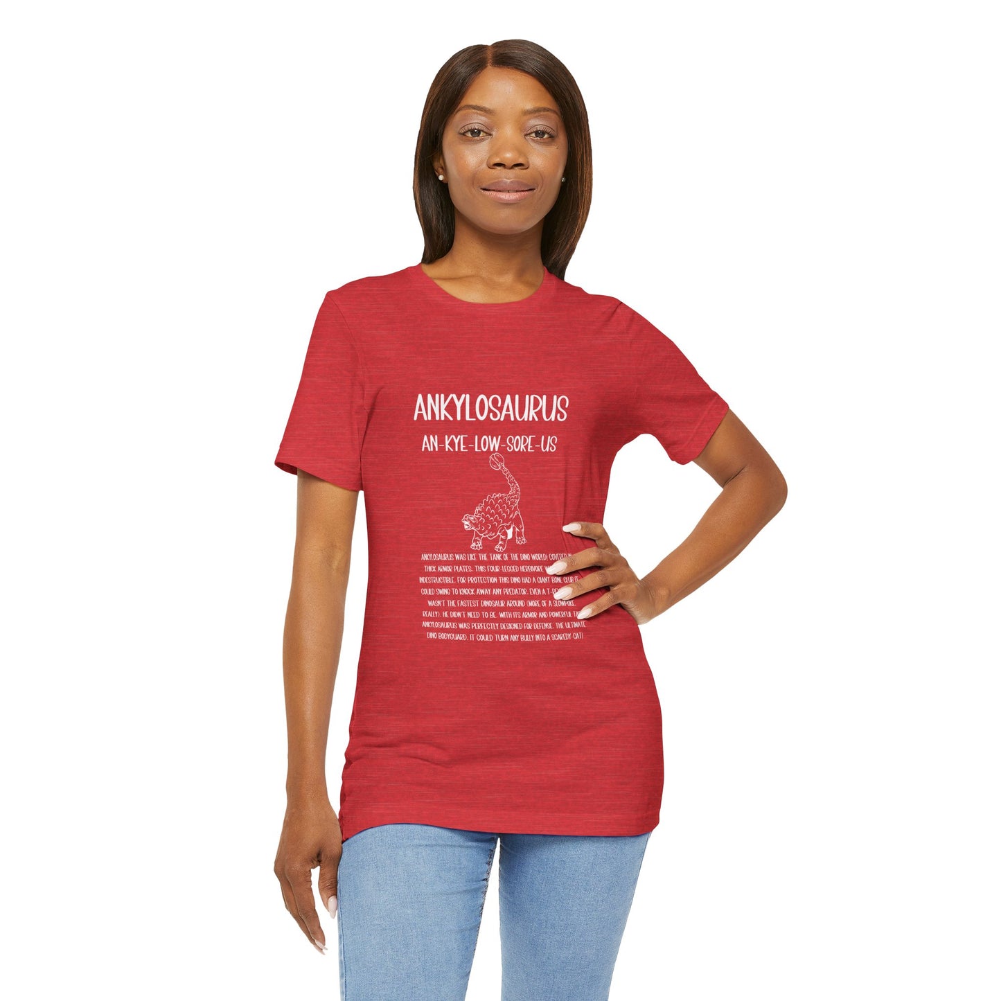 Defensive Ankylosaurus Detailed with White Graphics- Unisex Jersey Short Sleeve Tee Super Comfy Dino T-Shirt Gift