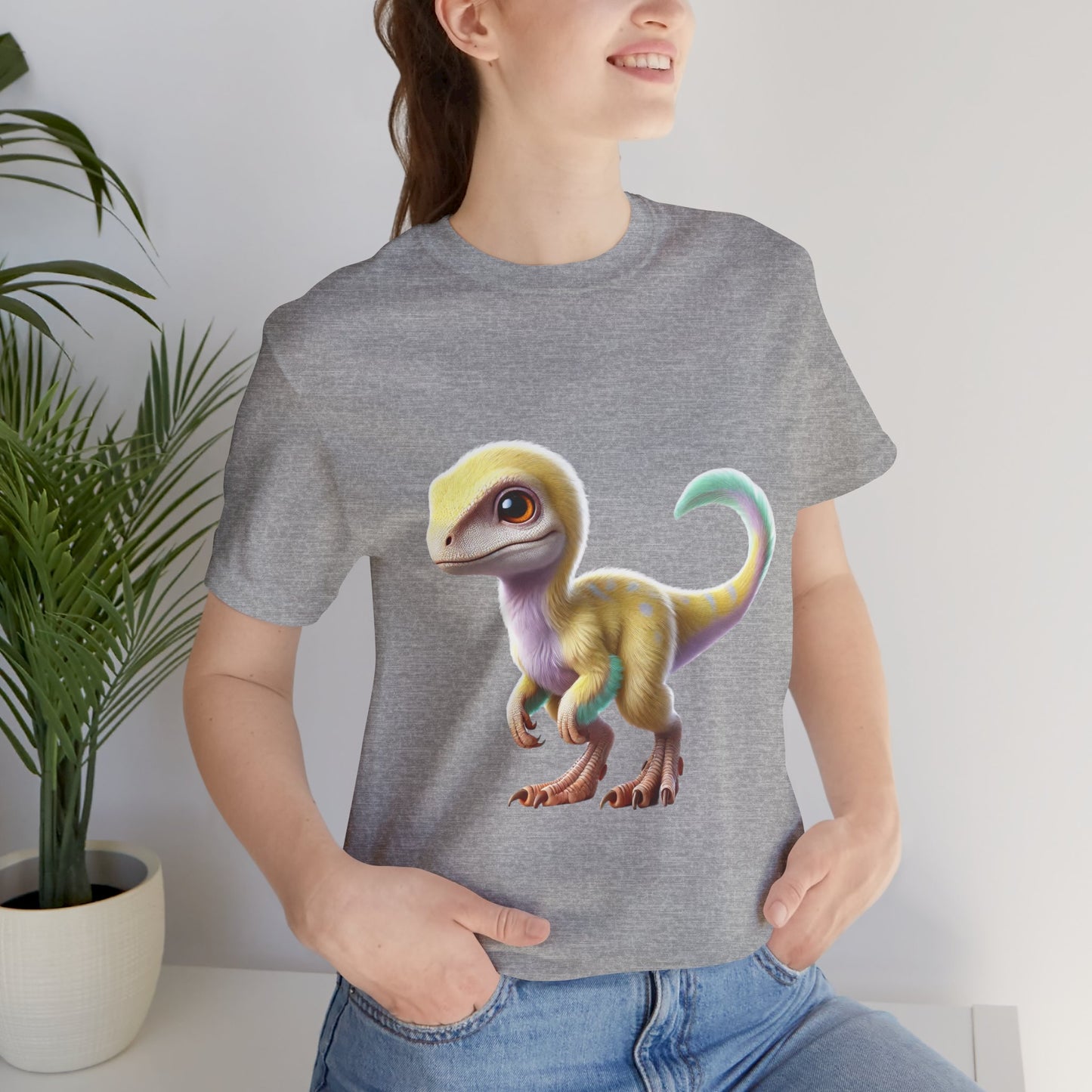 Fluffy Pastel Baby Velociraptor T-Shirt - Unisex Jersey Short Sleeve Tee Super Comfy Dino T-Shirt Gift