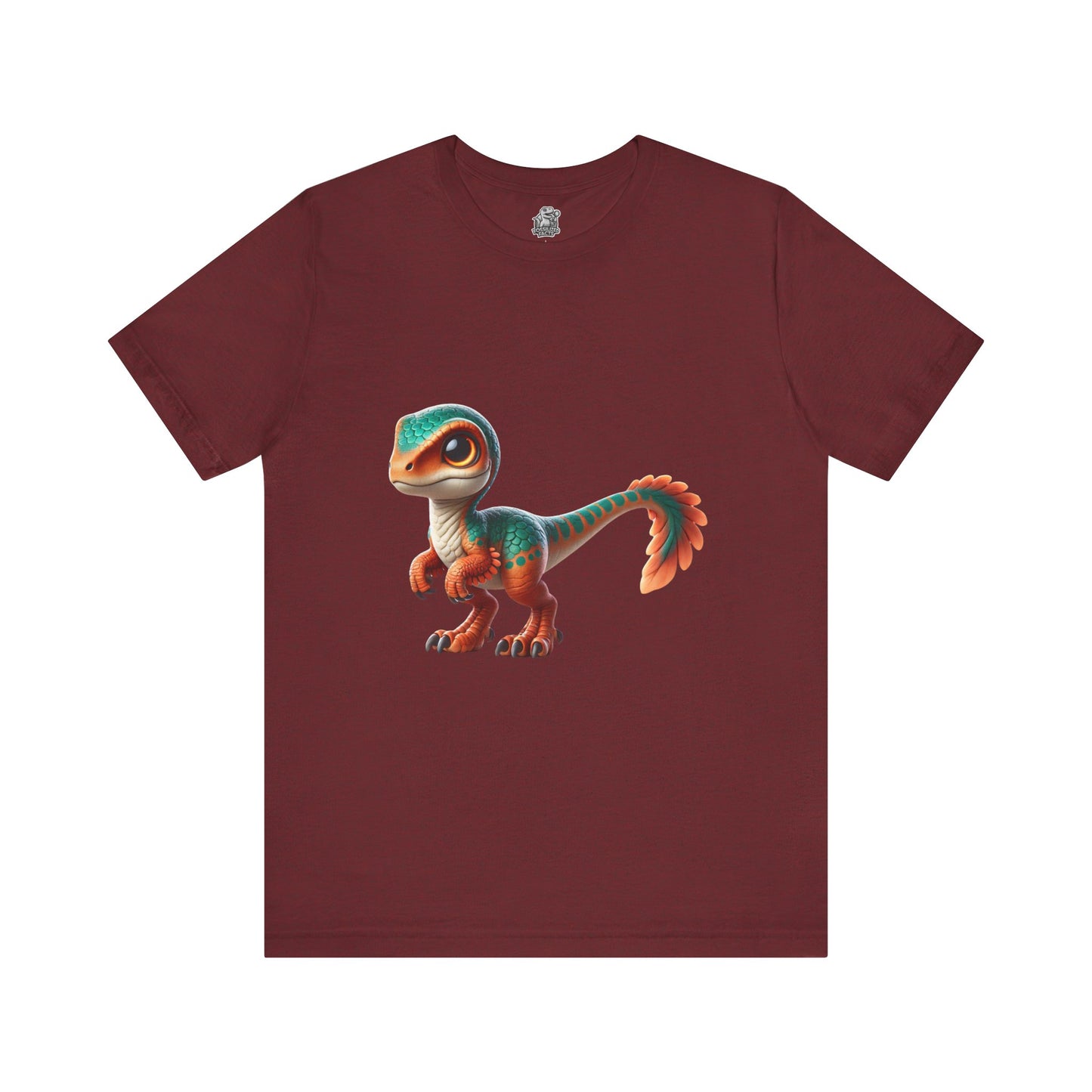 Adorable Scaled Velociraptor Tee – Vibrant Dino Charm in Teal & Orange! 🦖🍃🔥 - Unisex Jersey Short Sleeve Tee Super Comfy Dino T-Shirt Gift