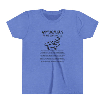 Youth Cute Ankylosaurus T-Shirt with Detailed Black Graphics - Unisex Jersey Short Sleeve Tee Super Comfy Dino T-Shirt Gift