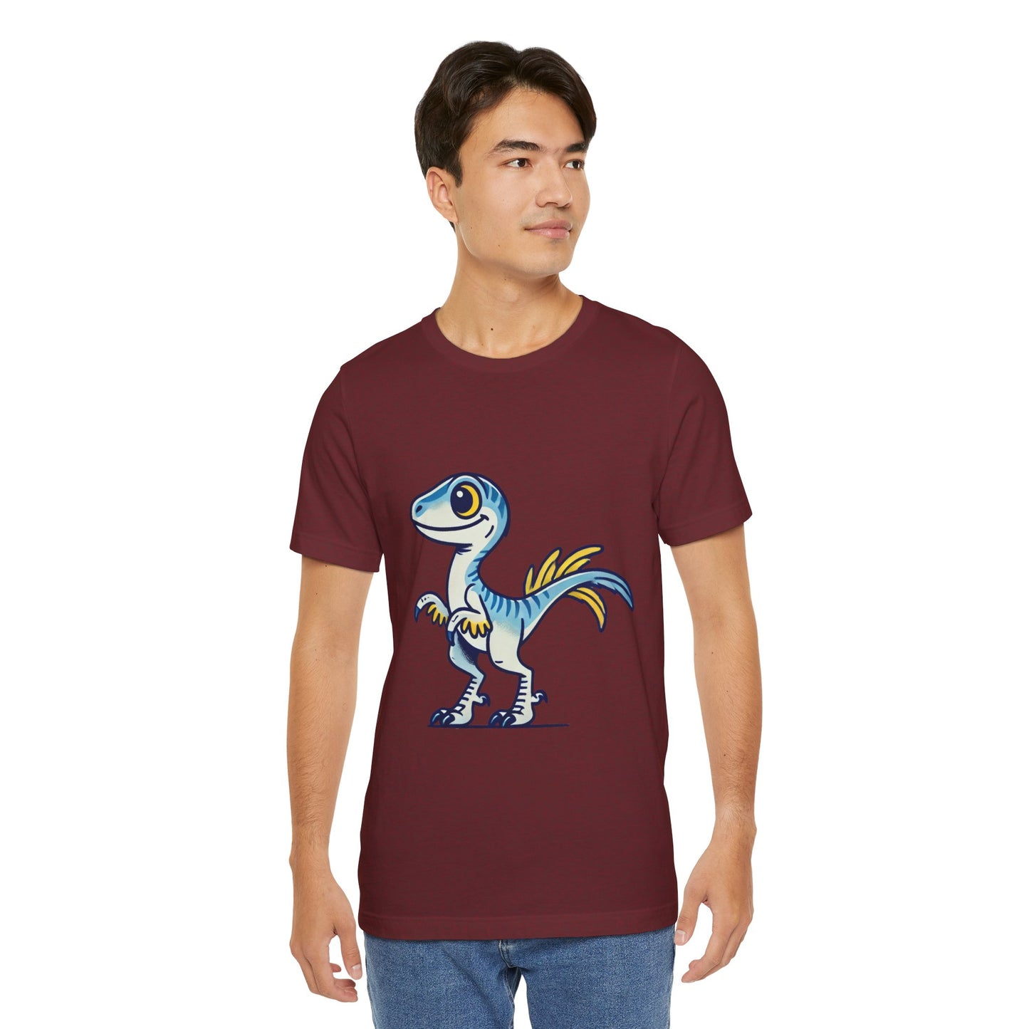 Playful Blue & Yellow Velociraptor Tee – Dino Fun for All Ages! 🦖💙💛 - Unisex Jersey Short Sleeve Tee Super Comfy Dino T-Shirt Gift