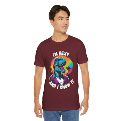 Retro Rex – I’m Rexy and I Know It Unisex T-Shirt with 80s Vibes & Cool T-Rex