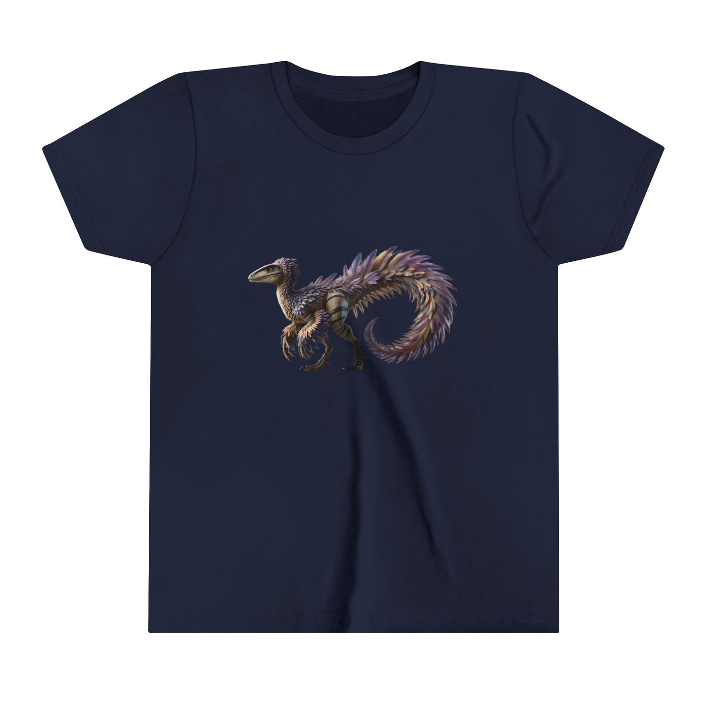 Youth Fierce & Fabulous Velociraptor Tee – Bold Stripes & a Pop of Purple! 🦖💜🌌 - Unisex Jersey Short Sleeve Tee Super Comfy Dino T-Shirt Gift