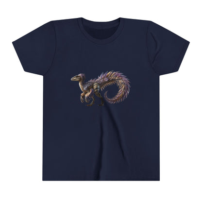 Youth Fierce & Fabulous Velociraptor Tee – Bold Stripes & a Pop of Purple! 🦖💜🌌 - Unisex Jersey Short Sleeve Tee Super Comfy Dino T-Shirt Gift