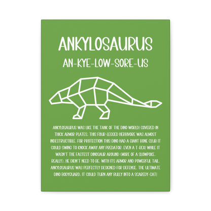 Polygon Outlined Ankylosaurus Vertical Matte Canvas Green, Stretched, 1.25" Amazing Gift for the Dino Lover in your life