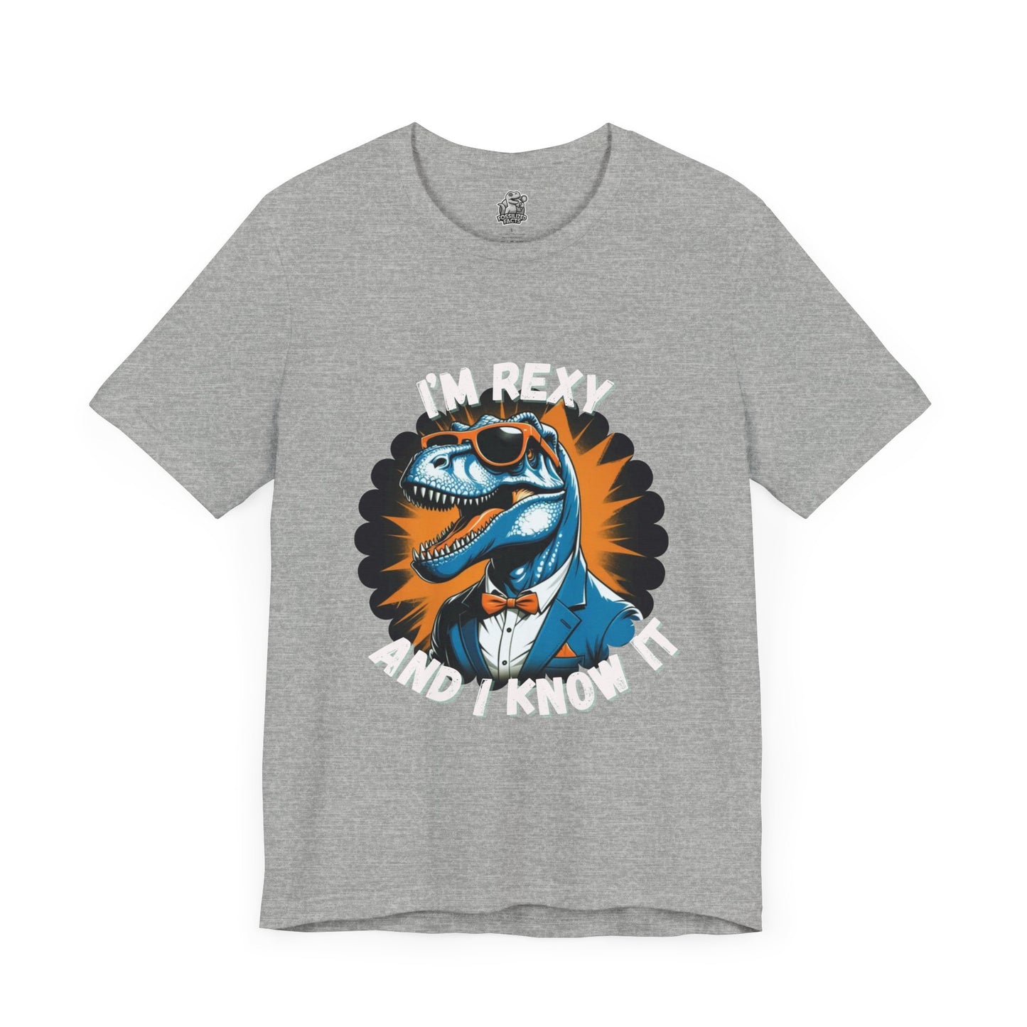 Rockin’ Rex – I’m Rexy and I Know It Unisex T-Shirt with Cool T-Rex in a Suit & Shades