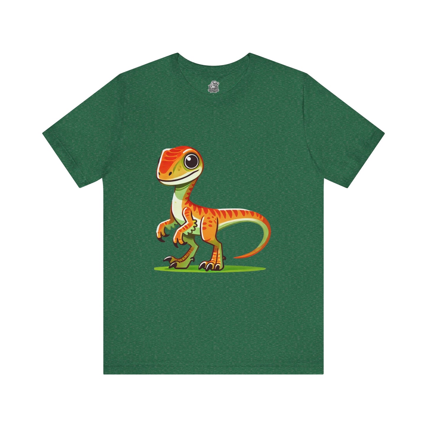 Bright & Bold Velociraptor Tee – Adorable Dino Fun in Orange & Green! 🦖🍊🌿 - Unisex Jersey Short Sleeve Tee Super Comfy Dino T-Shirt Gift