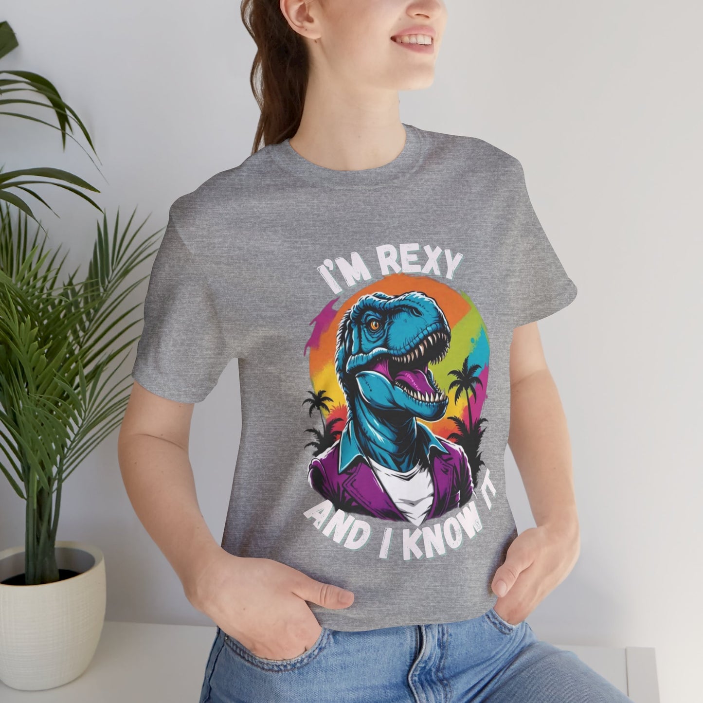 Retro Rex – I’m Rexy and I Know It Unisex T-Shirt with 80s Vibes & Cool T-Rex