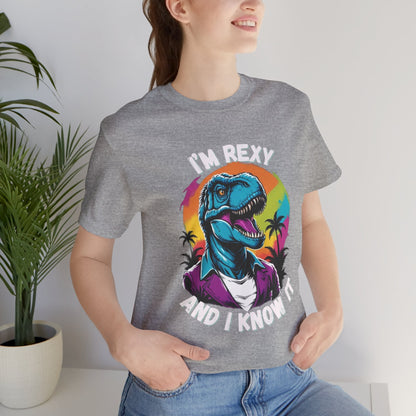 Retro Rex – I’m Rexy and I Know It Unisex T-Shirt with 80s Vibes & Cool T-Rex