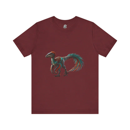 Stunning Feathered Velociraptor Tee – Bold Jungle Colors & Fierce Dino Style! 🦖🍂🌌 - Unisex Jersey Short Sleeve Tee Super Comfy Dino T-Shirt Gift