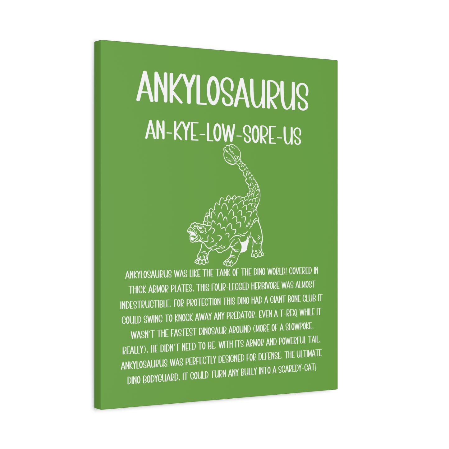 Defensive Ankylosaurus Vertical Matte Canvas Green, Stretched, 1.25" Amazing Gift for the Dino Lover in your life