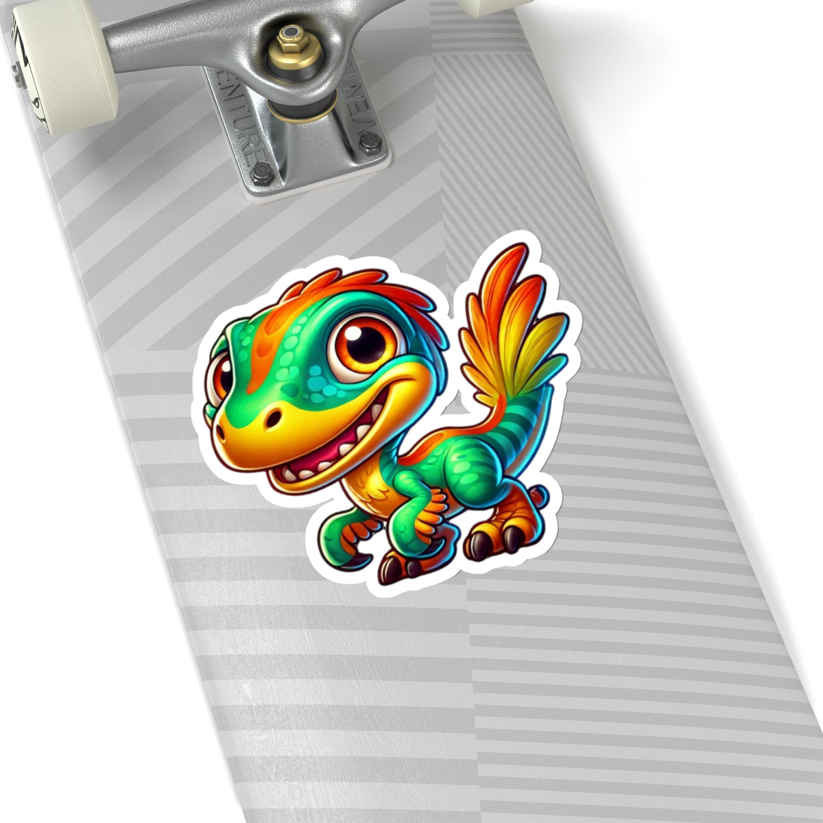 Adorable Green & Orange Velociraptor - Amazing Kiss-Cut Sticker Gift to dino decorate any surface Great Birthday Gift