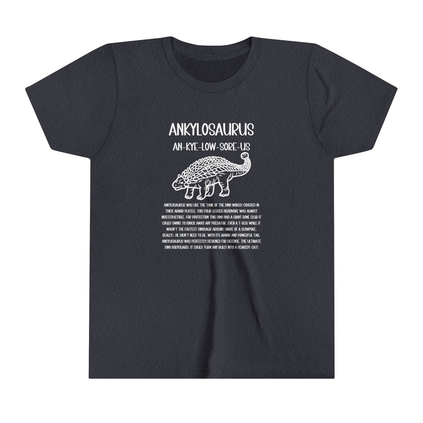 Detailed Youth Outlined Ankylosaurus T-Shirt with Detailed  White Graphics - Unisex Jersey Short Sleeve Tee Super Comfy Dino T-Shirt Gift