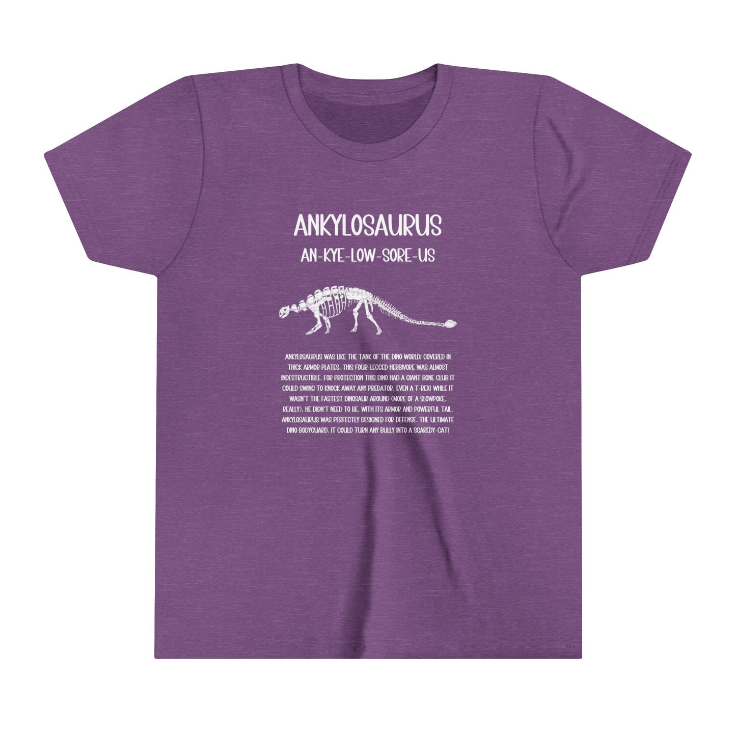 Youth Fossil Ankylosaurus T-Shirt with Detailed White Graphics - Unisex Jersey Short Sleeve Tee Super Comfy Dino T-Shirt Gift