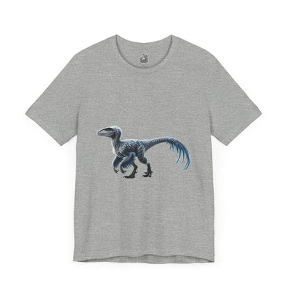 Icy Blue Feathered Velociraptor Tee – Fierce Style in Cool Tones! 🦖❄️🌌 - Unisex Jersey Short Sleeve Tee Super Comfy Dino T-Shirt Gift