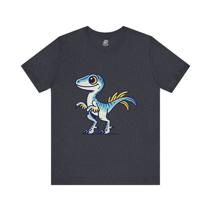 Playful Blue & Yellow Velociraptor Tee – Dino Fun for All Ages! 🦖💙💛 - Unisex Jersey Short Sleeve Tee Super Comfy Dino T-Shirt Gift