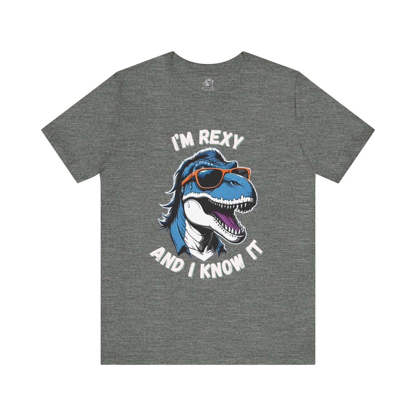 Rockstar Rex – I’m Rexy and I Know It Unisex T-Shirt with Cool T-Rex in Sunglasses & Hair