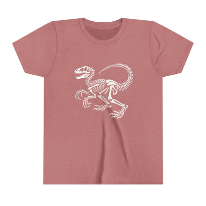 Youth Classic Velociraptor Skeleton Tee – Bold Fossil Design for Dino Fans! 🦖🦴⚒️ Unisex Jersey Short Sleeve Tee Super Comfy Dino T-Shirt Gift