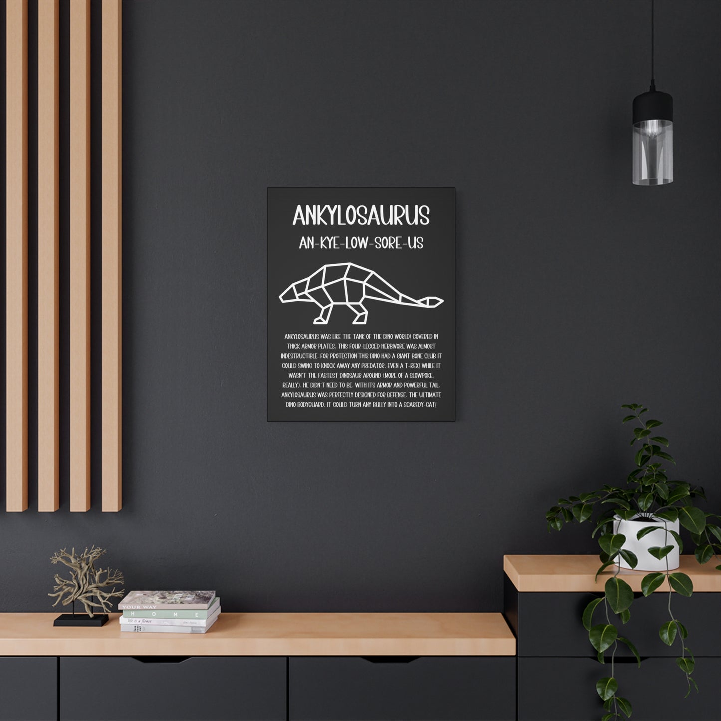 Polygon Outlined Ankylosaurus Vertical Matte Canvas Black, Stretched, 1.25" Amazing Gift for the Dino Lover in your life