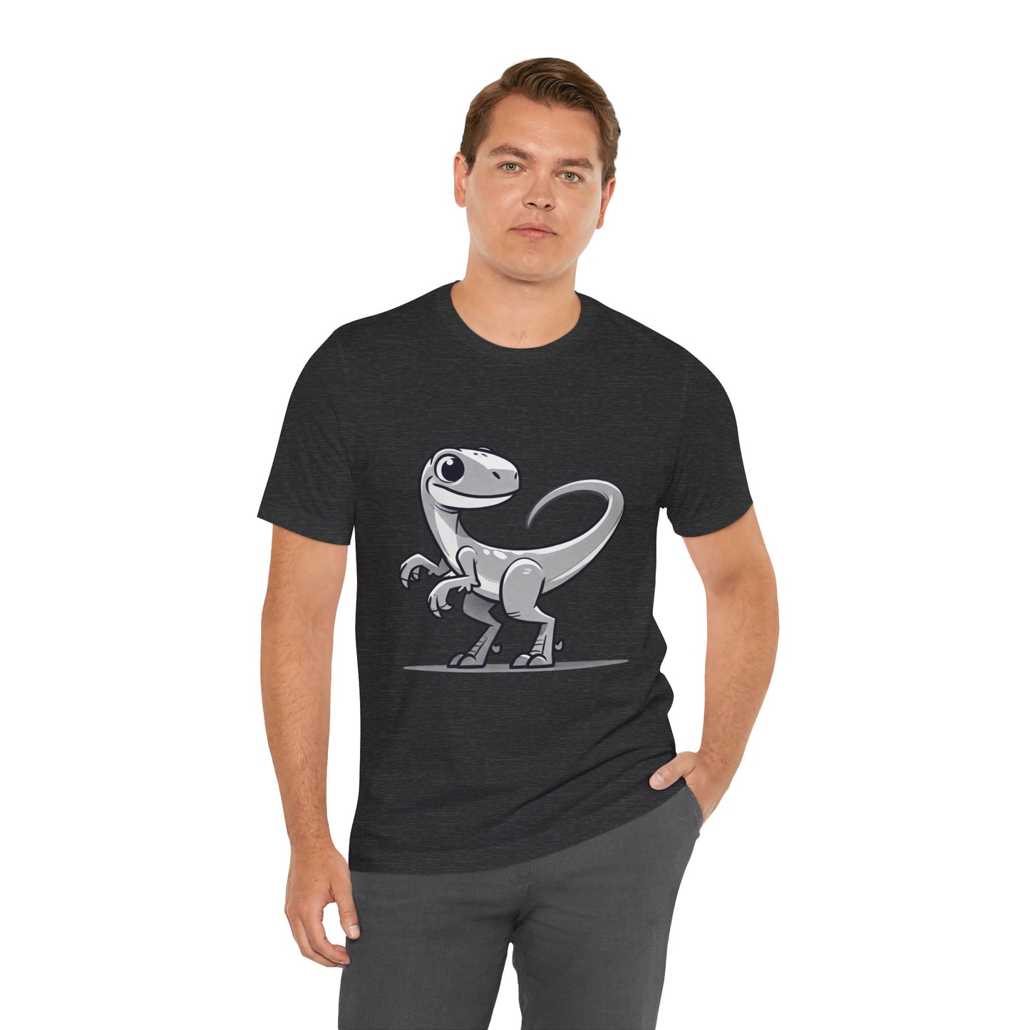 Monochrome Cartoon Velociraptor - Unisex Jersey Short Sleeve Tee Super Comfy Dino T-Shirt Gift