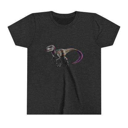 Youth Bold Blue Striped Velociraptor Tee – For Dino Lovers Ready to Roar into Adventure! 🦖🌊 - Unisex Jersey Short Sleeve Tee Super Comfy Dino T-Shirt Gift