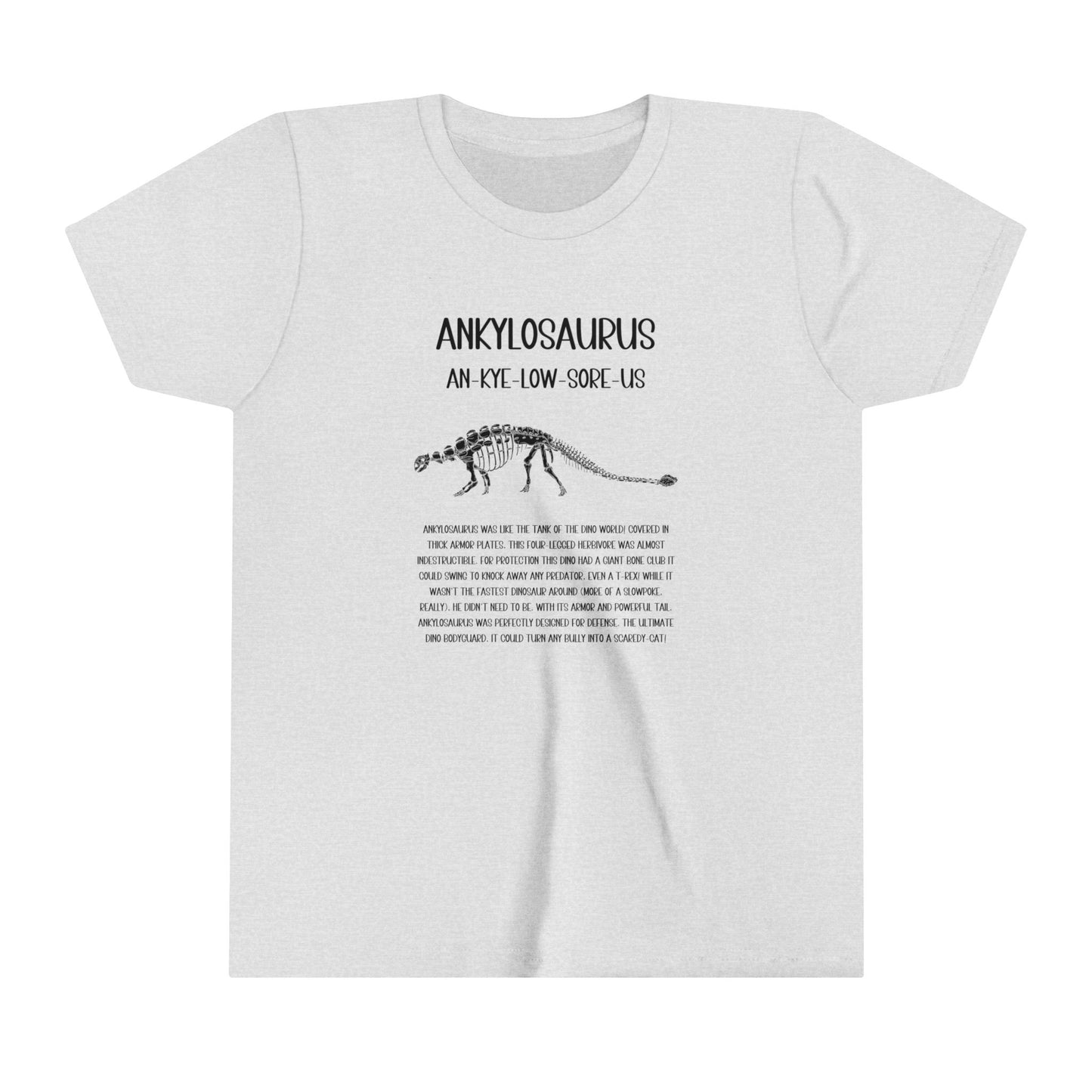 Youth Fossil Ankylosaurus T-Shirt with Black Detailed Graphics - Unisex Jersey Short Sleeve Tee Super Comfy Dino T-Shirt Gift