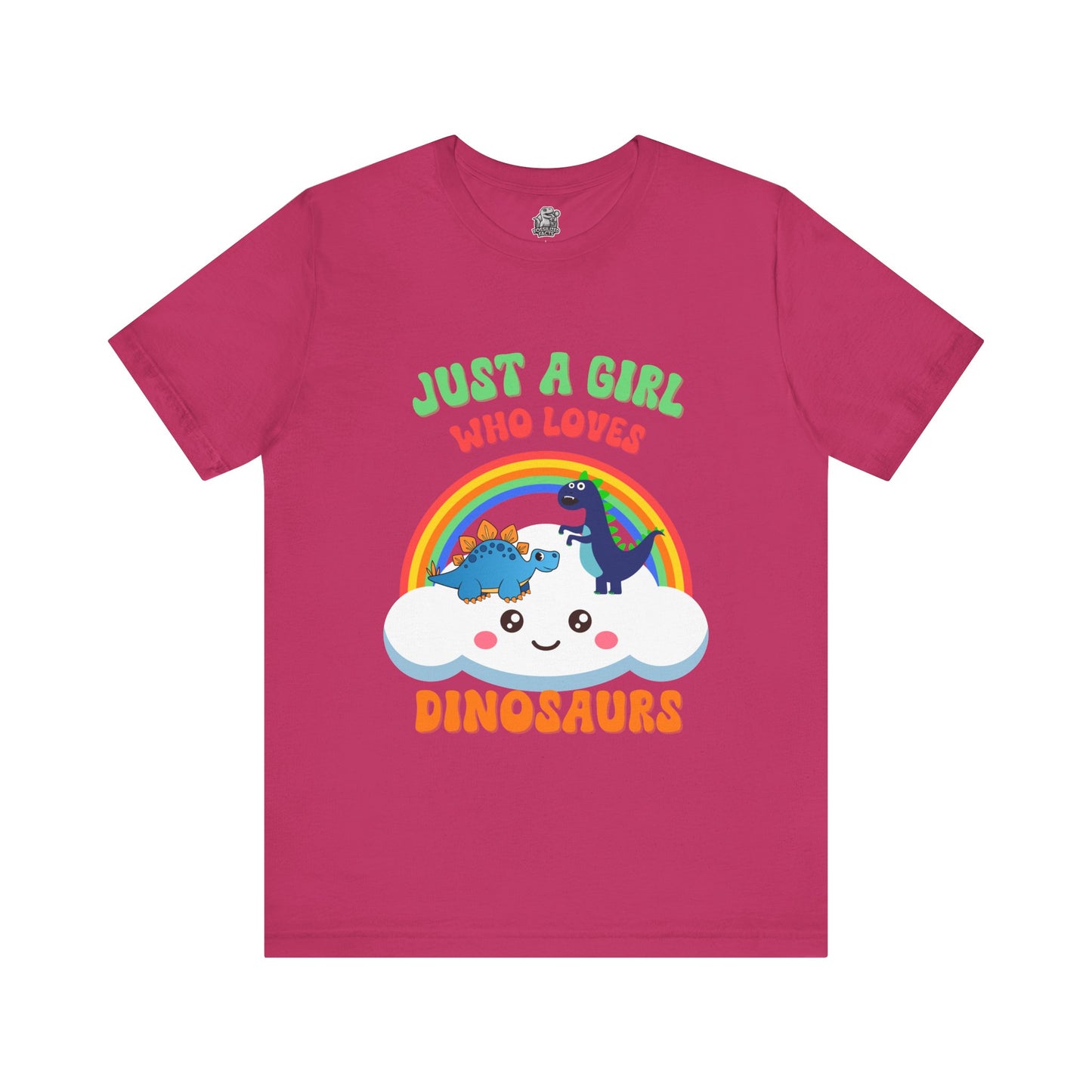 Just a Girl Who Loves Dinosaurs Unisex T-Shirt – Adorable Rainbow, Kawaii Cloud, and Fun Cartoon Dino Design