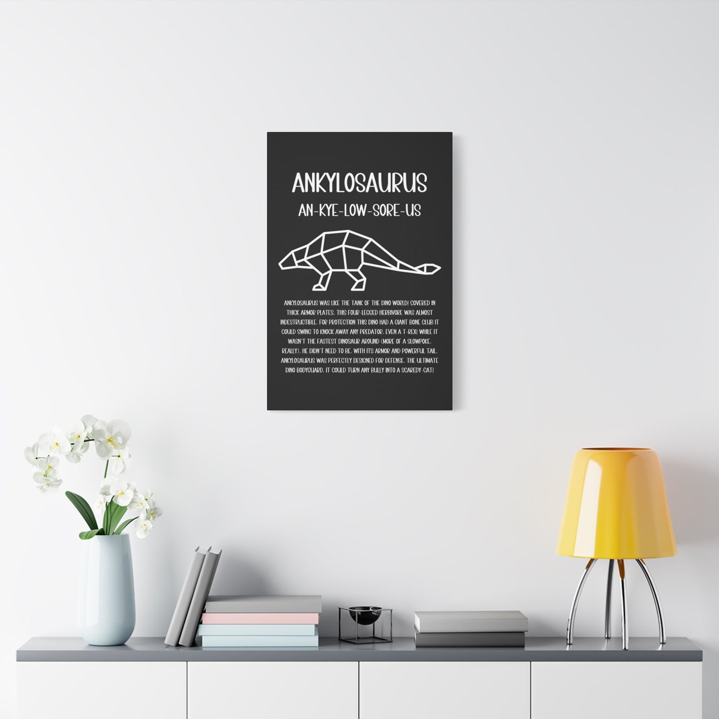 Polygon Outlined Ankylosaurus Vertical Matte Canvas Black, Stretched, 1.25" Amazing Gift for the Dino Lover in your life