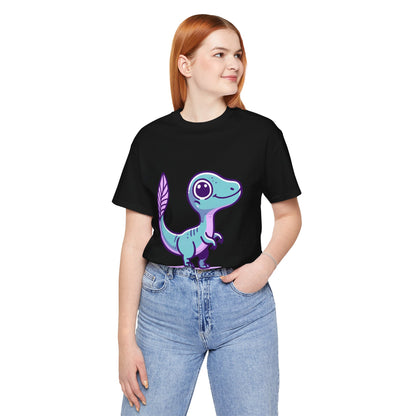 Adorable Pastel Velociraptor Tee – Cute Dino Vibes in Aqua & Lavender! 🦕💜💙 - Unisex Jersey Short Sleeve Tee Super Comfy Dino T-Shirt Gift