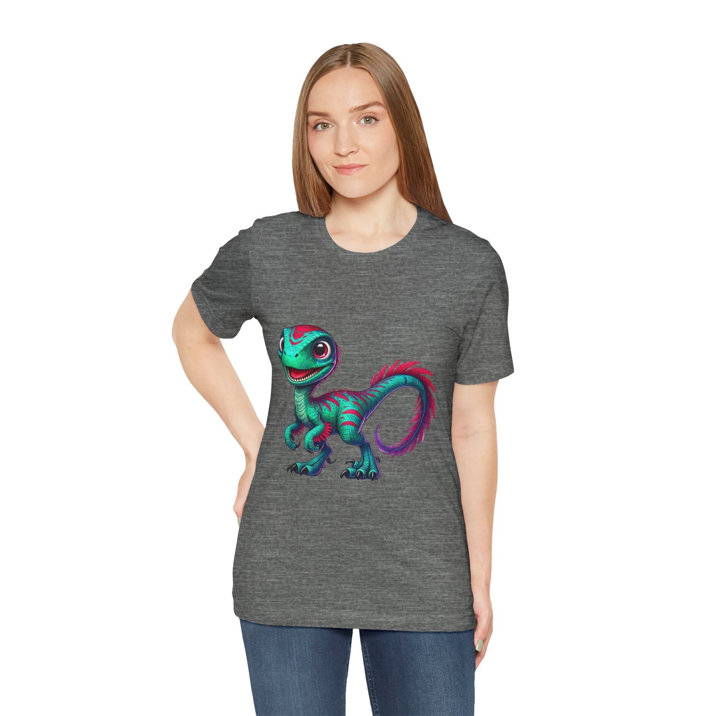 Bright & Bold Velociraptor Tee – Stand Out with Dino Style! 🦖💜💚 - Unisex Jersey Short Sleeve Tee Super Comfy Dino T-Shirt Gift