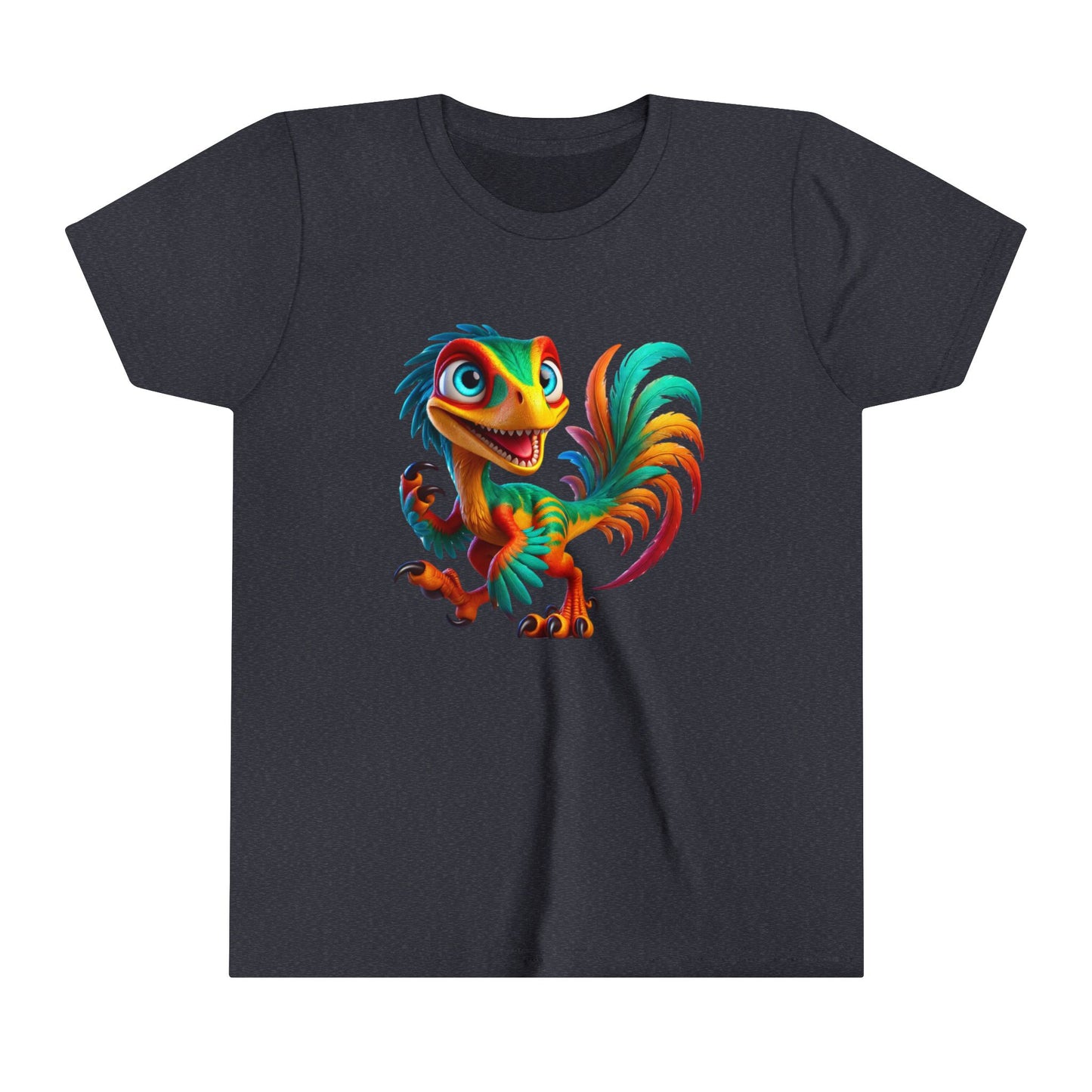 Youth Colorful & Lively Velociraptor with Vibrant Feathers – Perfect for Dino Lovers! - Unisex Jersey Short Sleeve Tee Super Comfy Dino T-Shirt Gift