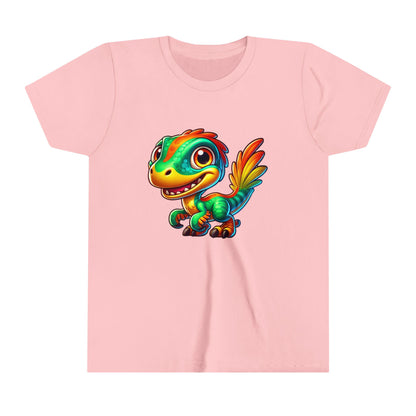 Youth Adorable Green & Orange Velociraptor for Dino-Loving Kids! - Unisex Jersey Short Sleeve Tee Super Comfy Dino T-Shirt Gift