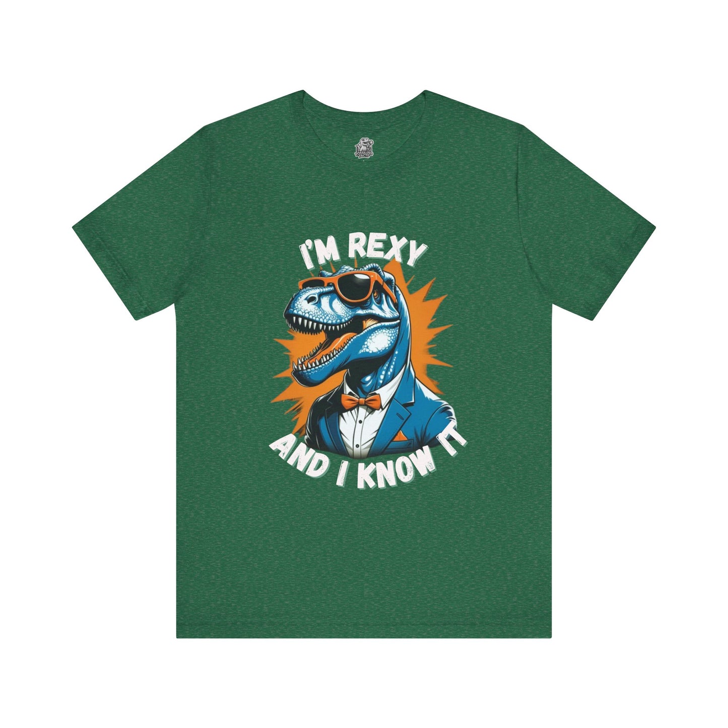 Suave Rex – I’m Rexy and I Know It Unisex T-Shirt with Stylish T-Rex in Shades & Suit